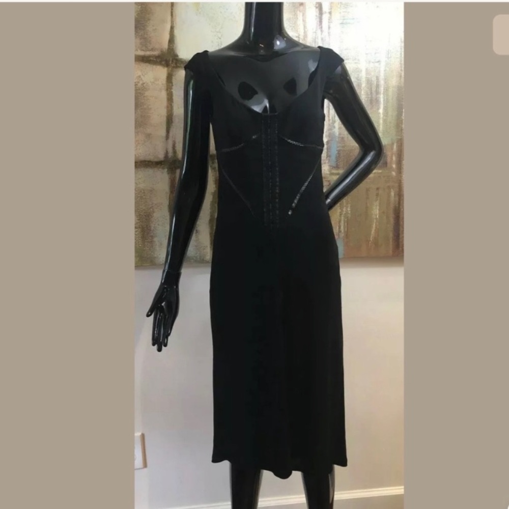 Karen Millen Corset Faux Leather Trim Dress US 6